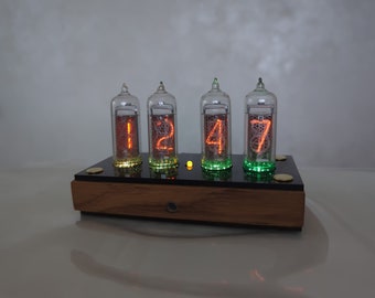 Nixie tube clock includes IN-14 tubes and case old school combined with handmade retro decor art Vintage Table Clock