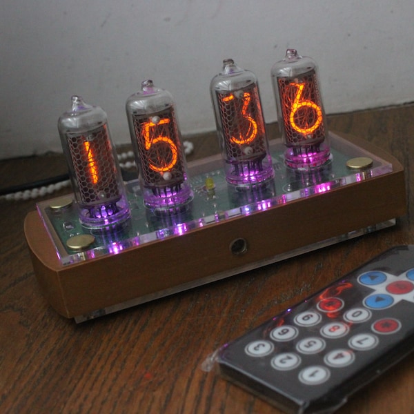 Nixie tube clock with IN-8-2 tubes and case old school combined modern, wooden case with different covers, vintage desk clock