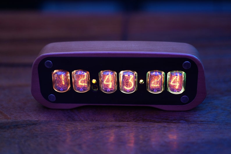 Nixie tube clock with IN-12 tubes with enclosure fully assembled, handmade retro decor art, Vintage Table Clock image 8