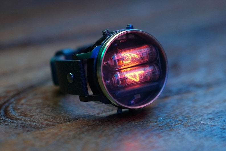 nixie tube watch wrist IN-16 clock ticker style compact neon-lit wristwatch glowing gas discharge tubes with modern ergonomics wearable zdjęcie 3