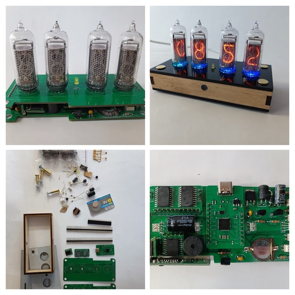 Nixie Clock DIY kit in-14 in14 Including tubes, all parts, enclosure, remote control, usb type C socket, alarm, motion sensor