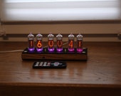 Nixie tube clock include IN-14 tubes and wooden case with acrylic cover old school combined with handmade retro decor art USB type C