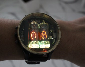 nixie tube watch wrist RFT Z5900 and NEC LD-955A  unique model, there are no analogues tubes clock neon-lit wristwatch glowing gas discharge