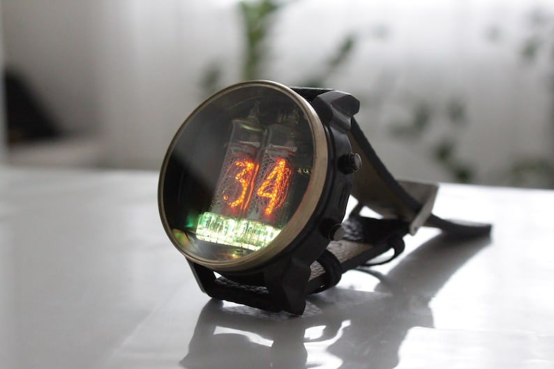 nixie tube watch wrist IN-16 clock ticker style compact neon-lit wristwatch glowing gas discharge tubes with modern ergonomics wearable zdjęcie 6