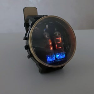 nixie tube watch wrist IV-9 numitron clock ticker style compact neon-lit wristwatch glowing gas discharge tubes image 5