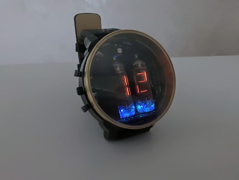 nixie tube watch wrist IV-9 numitron clock ticker style compact neon-lit wristwatch glowing gas discharge tubes image 5