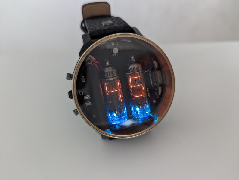 nixie tube watch wrist IV-9 numitron clock ticker style compact neon-lit wristwatch glowing gas discharge tubes image 8