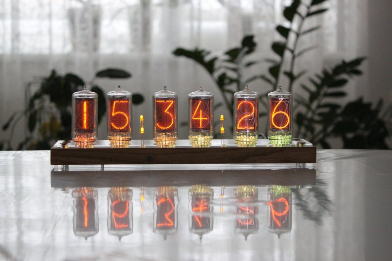 Nixie tube clock with BIG RTF tubes Z566M same size as IN-18 remote control temperature and enclosure handmade wooden housing image 7
