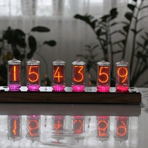 Nixie tube clock with BIG RTF tubes Z566M same size as IN-18 remote control temperature and enclosure handmade wooden housing image 5