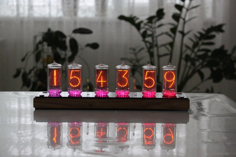 Nixie tube clock with BIG RTF tubes Z566M same size as IN-18 remote control temperature and enclosure handmade wooden housing image 5