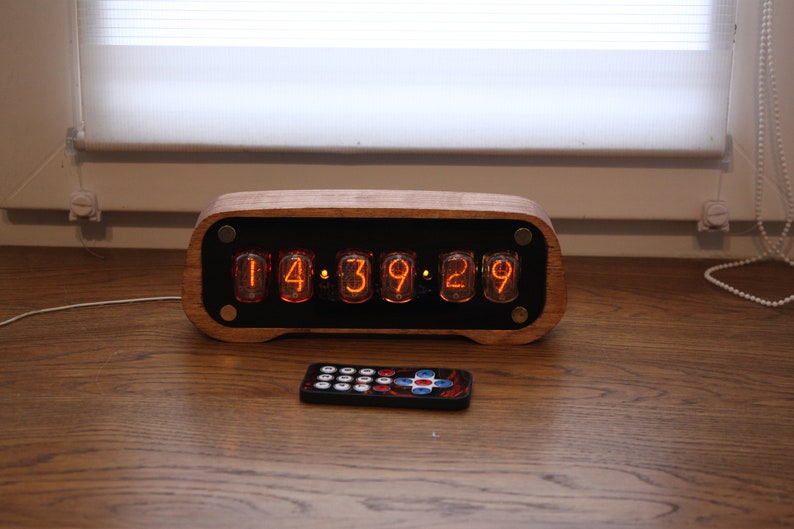Nixie tube clock with IN-12 tubes with enclosure fully assembled, handmade retro decor art, Vintage Table Clock image 3