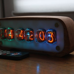 Nixie tube clock with IN-12 tubes with enclosure fully assembled, handmade retro decor art, Vintage Table Clock White