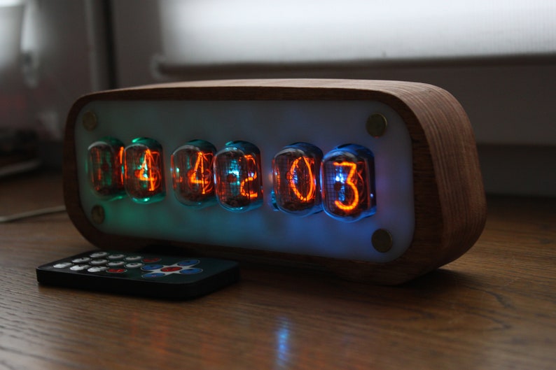 Nixie tube clock with IN-12 tubes with enclosure fully assembled, handmade retro decor art, Vintage Table Clock White