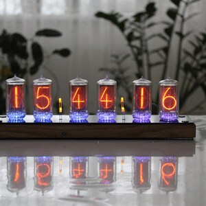 Nixie tube clock with BIG RTF tubes Z566M same size as IN-18 remote control temperature and enclosure handmade wooden housing image 6