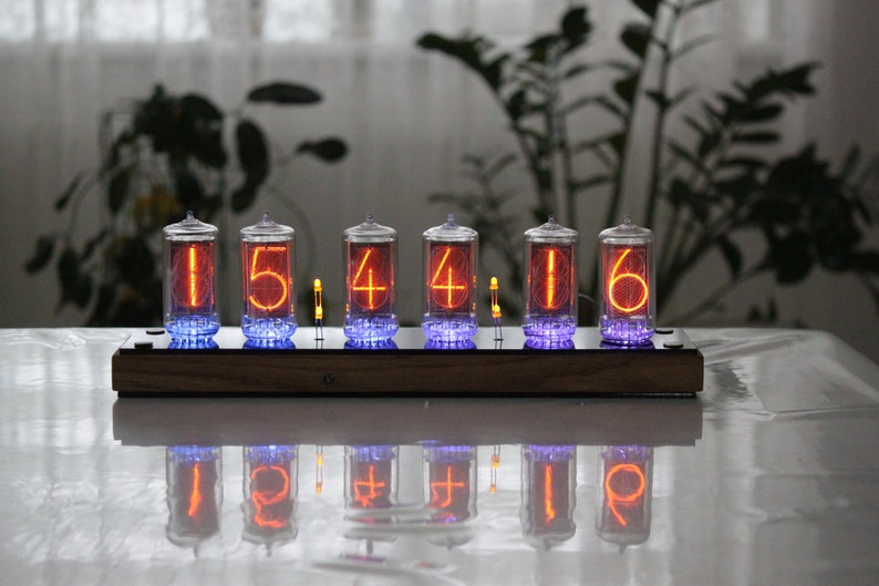 Nixie tube clock with BIG RTF tubes Z566M same size as IN-18 remote control temperature and enclosure handmade wooden housing image 6