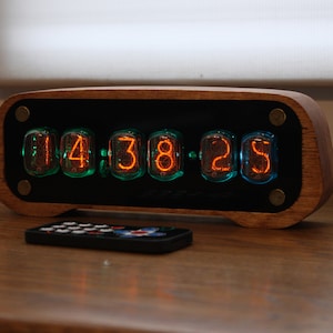 Nixie tube clock with IN-12 tubes with enclosure fully assembled, handmade retro decor art, Vintage Table Clock Black