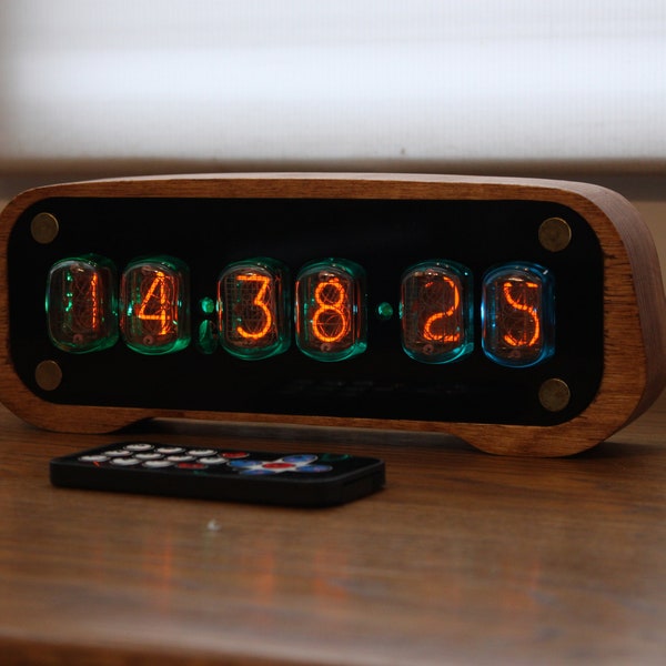 Nixie tube clock with IN-12 tubes with enclosure fully assembled, handmade retro decor art, Vintage Table Clock