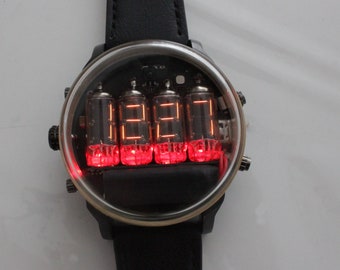 nixie tube watch wrist IV-16 clock ticker style compact numitron wristwatch optional auto wake up action and USB type C wireless charge