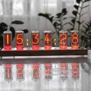 Nixie tube clock with BIG RTF tubes Z566M same size as IN-18 remote control temperature and enclosure handmade wooden housing image 8