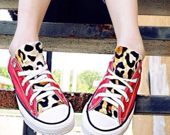 Red Leopard Print Converse Shoes