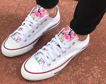 white converse with flowers