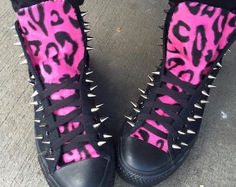 Spiked Hot Pink Leopard Converse Chuck Taylor Shoes