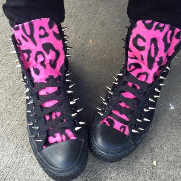 Spiked Hot Pink Leopard Converse Chuck Taylor Shoes