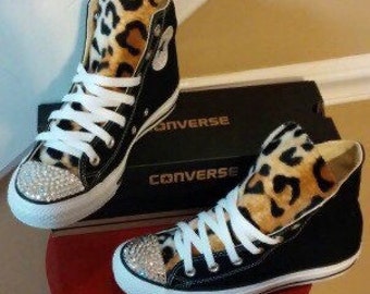 Leopard Print Rhinestone Converse Shoes