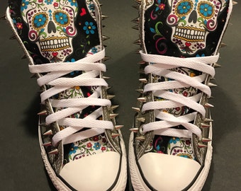Sugar skull Converse Shoes with spikes