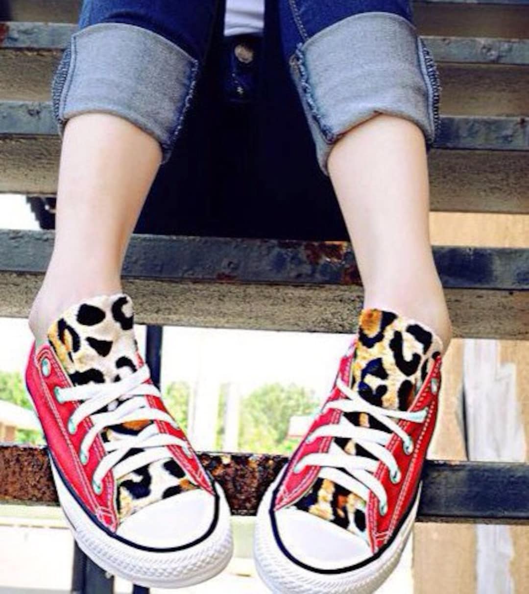 Red Leopard Converse Shoes Etsy