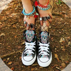 Sugarskull Converse Chuck Taylors High Tops image 1