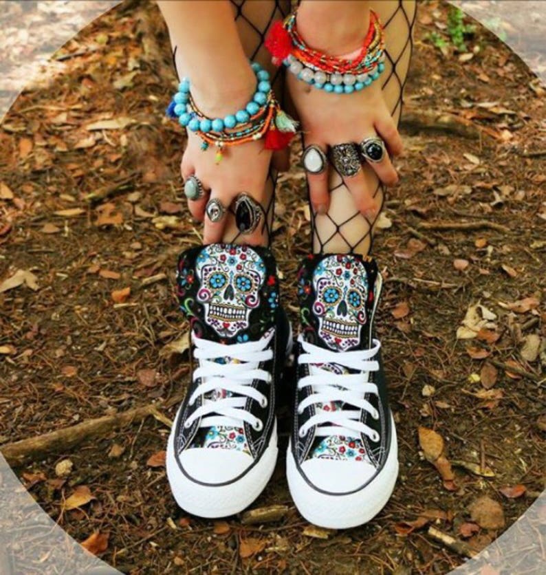 Sugarskull Converse Chuck Taylors High Tops image 1