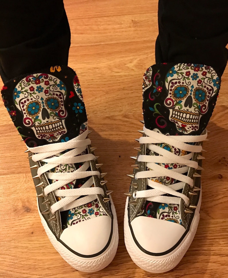 Sugar skull Converse Shoes with spikes Etsy Sugar skull Converse Shoes with spikes Etsy