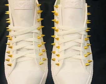 White Leather Converse Spiked Shoes