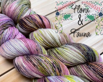 yarn, flora & fauna, PRE-ORDER, indie dyed yarn, worsted, DK, sock yarn, variegated yarn, sw merino yarn, multi-colored yarn. speckled yarn