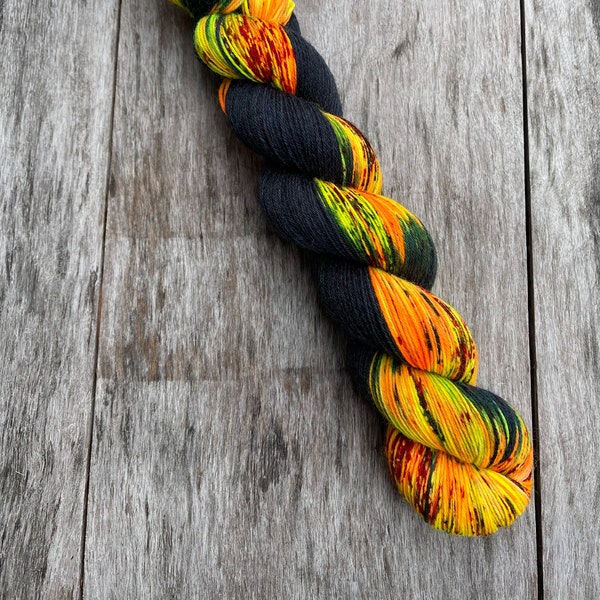 yarn, PRE-ORDER, campfire, yellow and orange yarn, worsted, dk, Sock yarn, indie dyed yarn, sw merino, fire yarn, neon yellow yarn