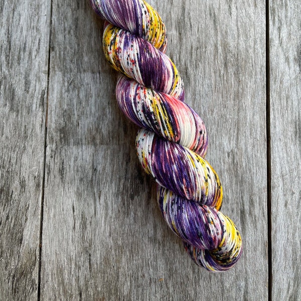 yarn, PRE-ORDER ,Samhain's Moon, purple and gold yarn, sw merino yarn, hand dyed yarn, sock yarn, worsted yarn, dk yarn, halloween yarn