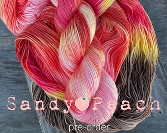 yarn, Sandy Peach, PRE-ORDER,  hand dyed yarn, peach and pink yarn, sw merino yarn, worsted yarn, DK yarn, Sock yarn, speckled yarn