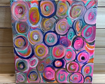 12x12 original painting, VICIOUS CIRCLE,  abstract art, acrylic paint, ready to ship, art, one of a kind, stretched canvas