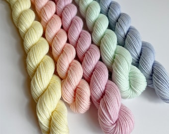 yarn, kawaii, PRE-ORDER, sock minis, sock mini set, pastel sock minis, fingering yarn, sw merino yarn, indie dyed yarn, Japanese kawaii yarn