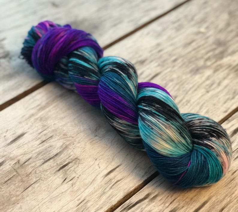 crocheting Pre-order yarn yarn for knitting Mother/'s Day gift Party at my castle yarn Hand dyed yarn Violet and teal yarn with black