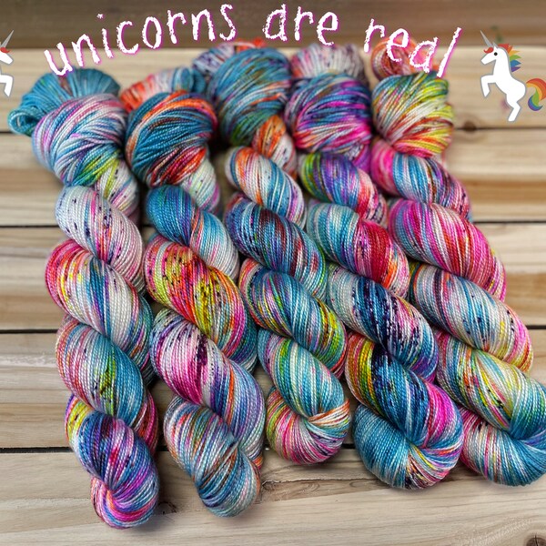 yarn, PRE-ORDERS, unicorns are real, Indie dyed yarn, silk yarn, sock yarn, worsted yarn, DK yarn, speckled yarn, hand dyed yarn