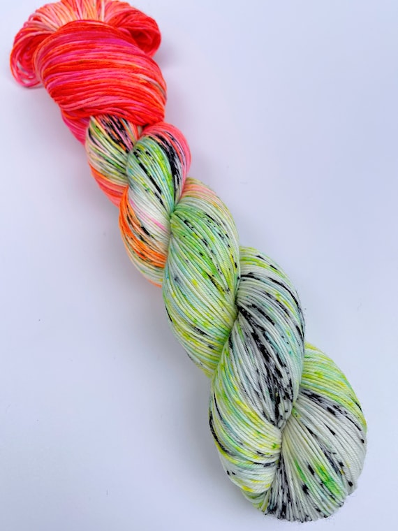 Disco Cow Hand-Dyed Yarn: Neon Speckled Merino Blend