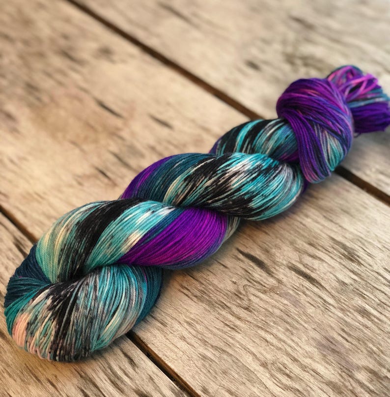 crocheting Pre-order yarn yarn for knitting Mother/'s Day gift Party at my castle yarn Hand dyed yarn Violet and teal yarn with black
