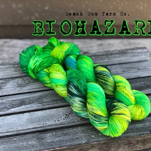 Neon Green Hand-Dyed Merino Yarn: Biohazard Speckled Worsted, DK, Sock