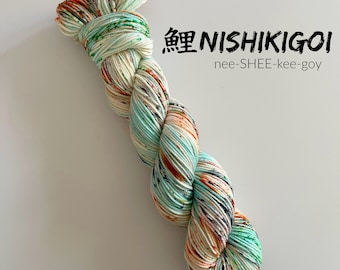 yarn, Nishikigoi, PRE-ORDER, speckled yarn, orange and black speckled yarn, koi yarn, worsted, dk, sock yarn, indie dyed yarn