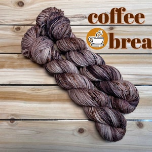 yarn, coffee break, PRE-ORDER, brown yarn, brown speckled yarn, worsted yarn, dk yarn, sock yarn, indie dyed yarn, hand dyed yarn