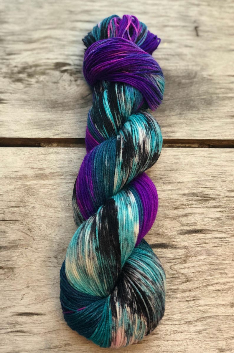 crocheting Pre-order yarn yarn for knitting Mother/'s Day gift Party at my castle yarn Hand dyed yarn Violet and teal yarn with black