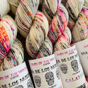 Yarn, calaveras, pre-order, speckled yarn, indie dyed yarn, white yarn with multi colored speckles, sugar skull yarn, wool yarn sw merino