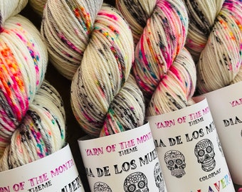 Yarn, calaveras, pre-order, speckled yarn, indie dyed yarn, white yarn with multi colored speckles, sugar skull yarn, wool yarn sw merino